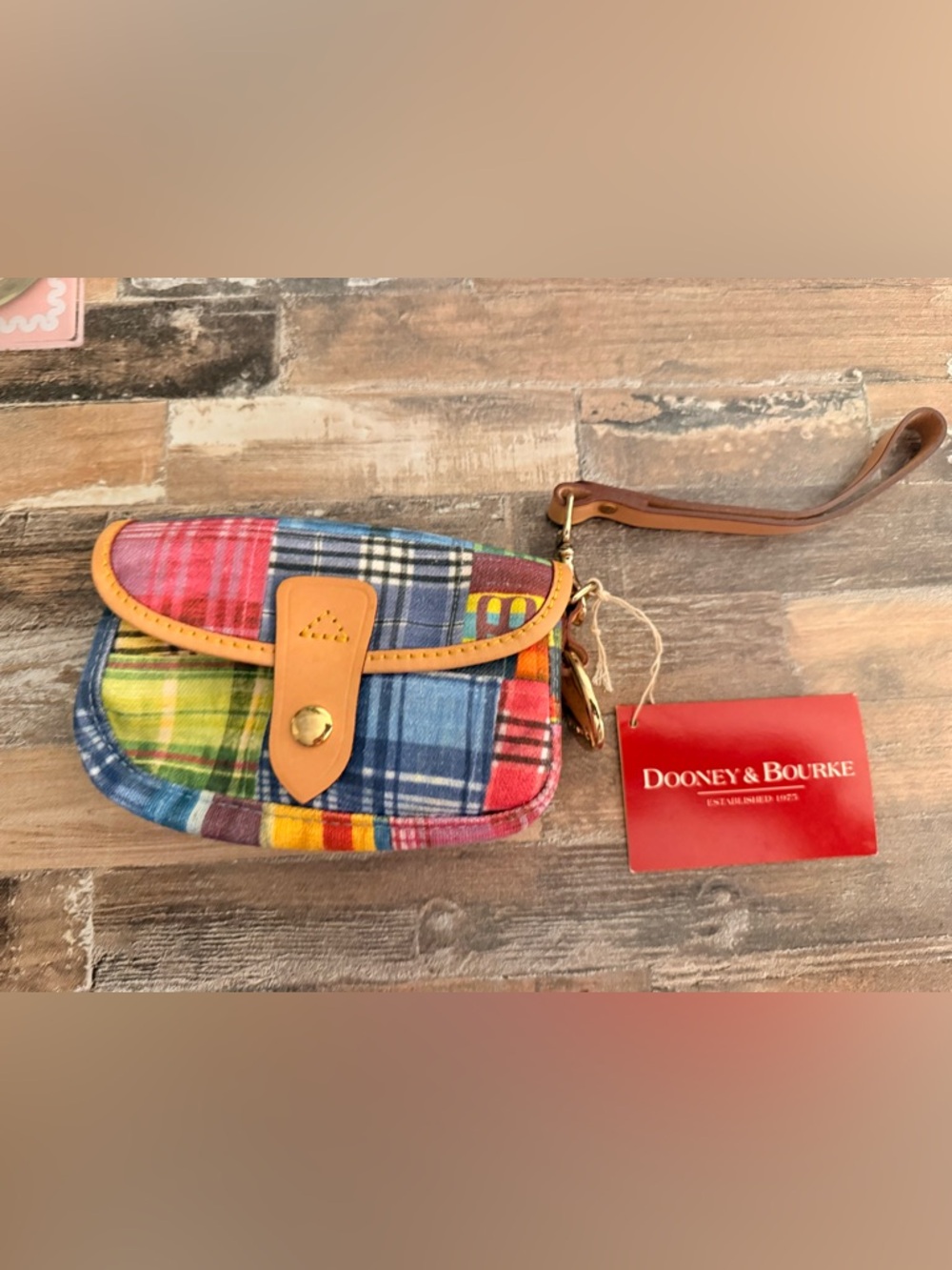 Dooney & Bourke Madras Plaid Picnic Ants Canvas Flap Wristlet Pouch NWT Vintage - Picture 13 of 15